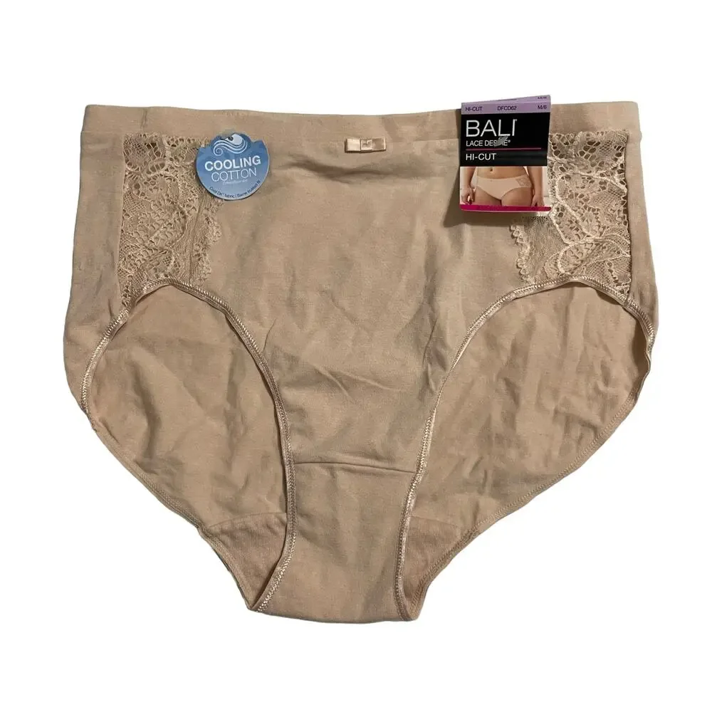 Bali Comfort Revolution Lace Desire Underwear Panty Size M/6 Hi Cut DFCD62 Tan